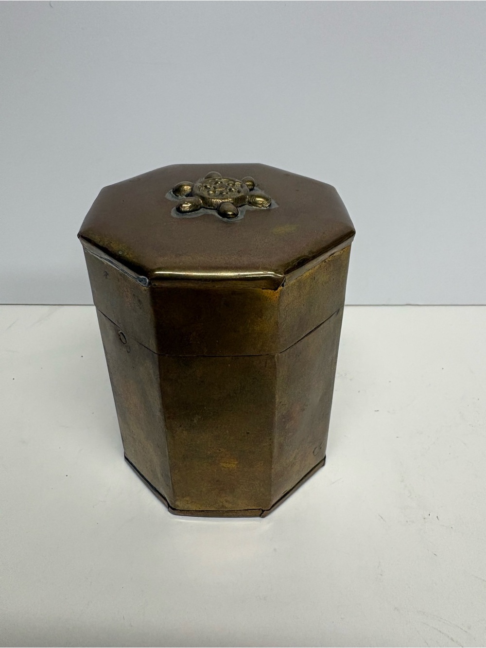 Octagonal Brass Trinket Box with Floral Medallion